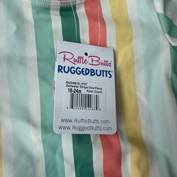 Ruffle Butts Girls Saltwater Stripe Multicolor One Piece RashGuard Sz 18-24M NWT - Picture 3 of 5